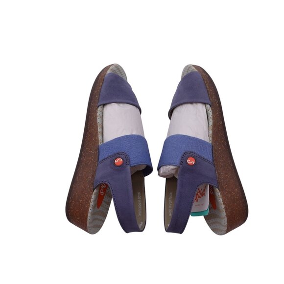 NIB Softinos by FLY London Alp Sandals Sz 35 US 4 Blue Leather Slingback Wedge - Picture 9 of 13